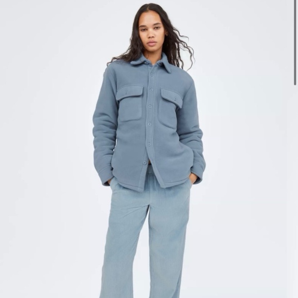 Blue Shacket Jacket - Women's Button-Up Pocket Coat